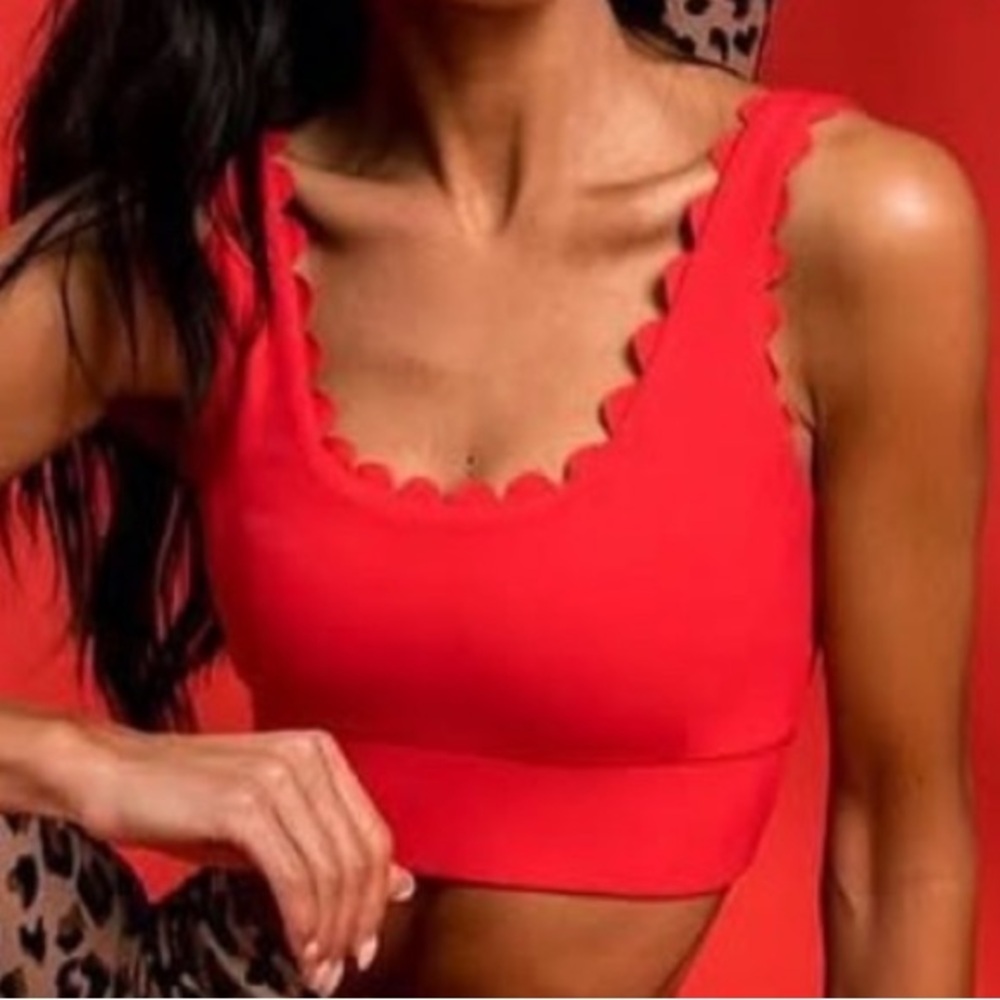 IVL Collective Red Scalloped Tank Crop Sports Bra Top